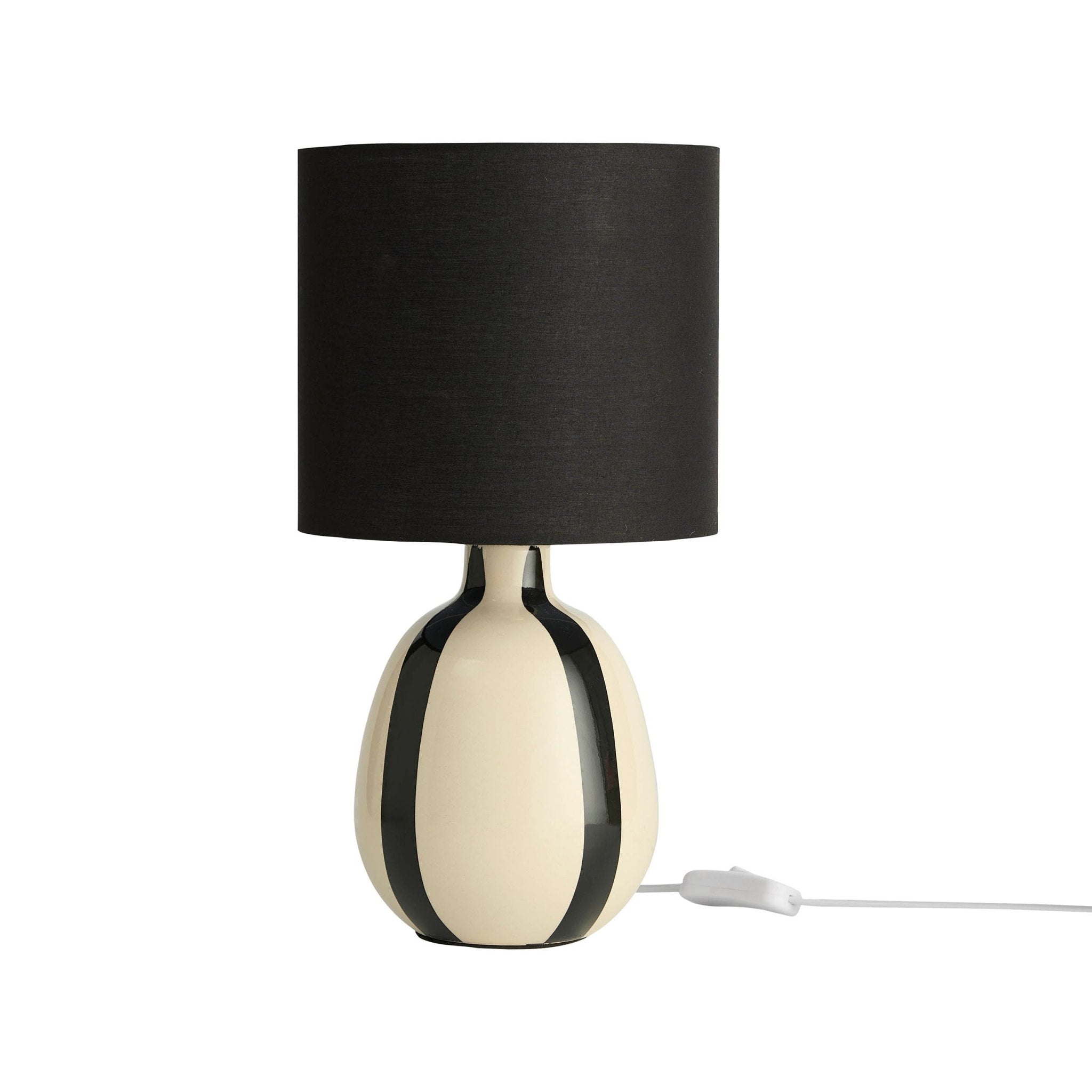 Lampada Da Tavolo Retrò A Righe - Luce Calda Ambientale - Ceramica Nero Crema - Casa Ufficio