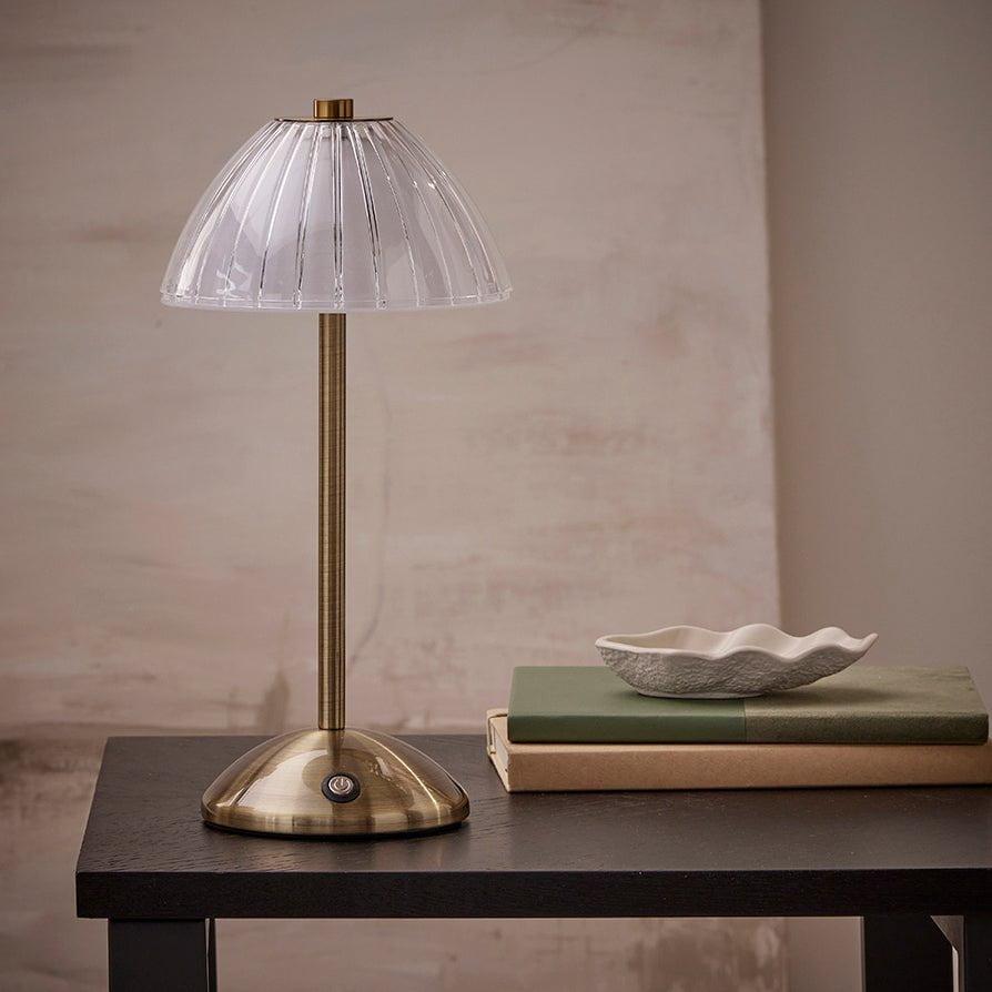 Lampada da tavolo wireless led charon con batteria ricaricabile - base oro, 30x15cm